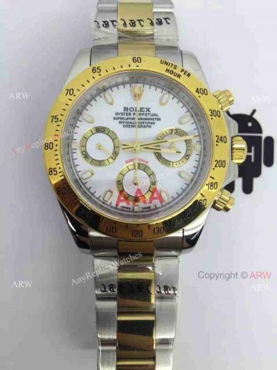 Swiss White Rolex Daytona Replica Watches -Two Tone White Chronograph Dial